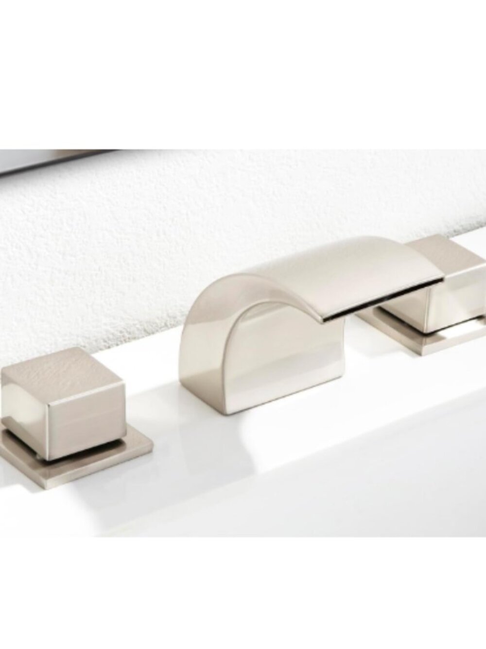 SKOWLL Waterfall Deck Mount Modern Bathroom Vanity Sink Faucet, Polished Chrome